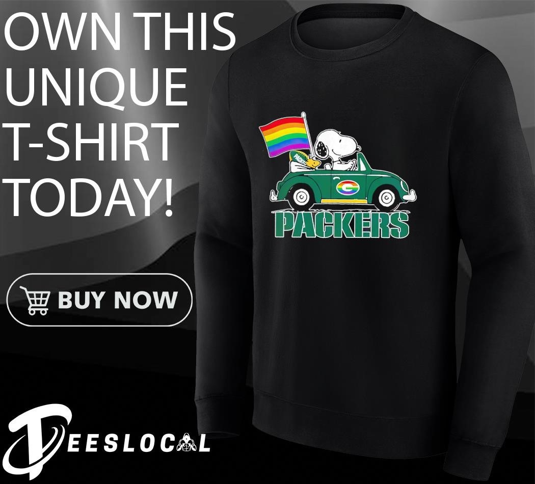 Green Bay Packers Peanuts Snoopy riding car pride flag LGBT shirt