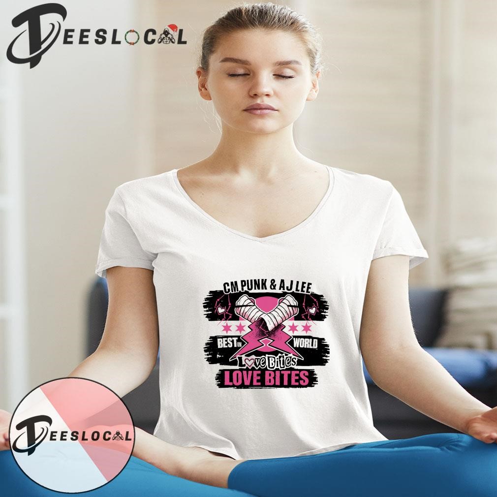 CM punk and AJ Lee best in world love bites pink thunder shirt, hoodie,  sweater, long sleeve and tank top, image size:1010x1010