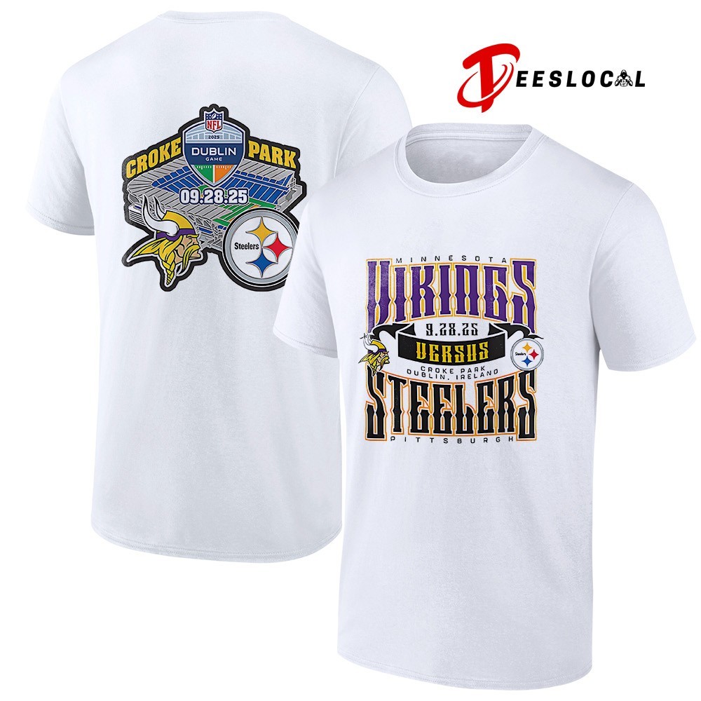 Minnesota Vikings versus Pittsburgh Steelers Croke Park stadium logo shirt