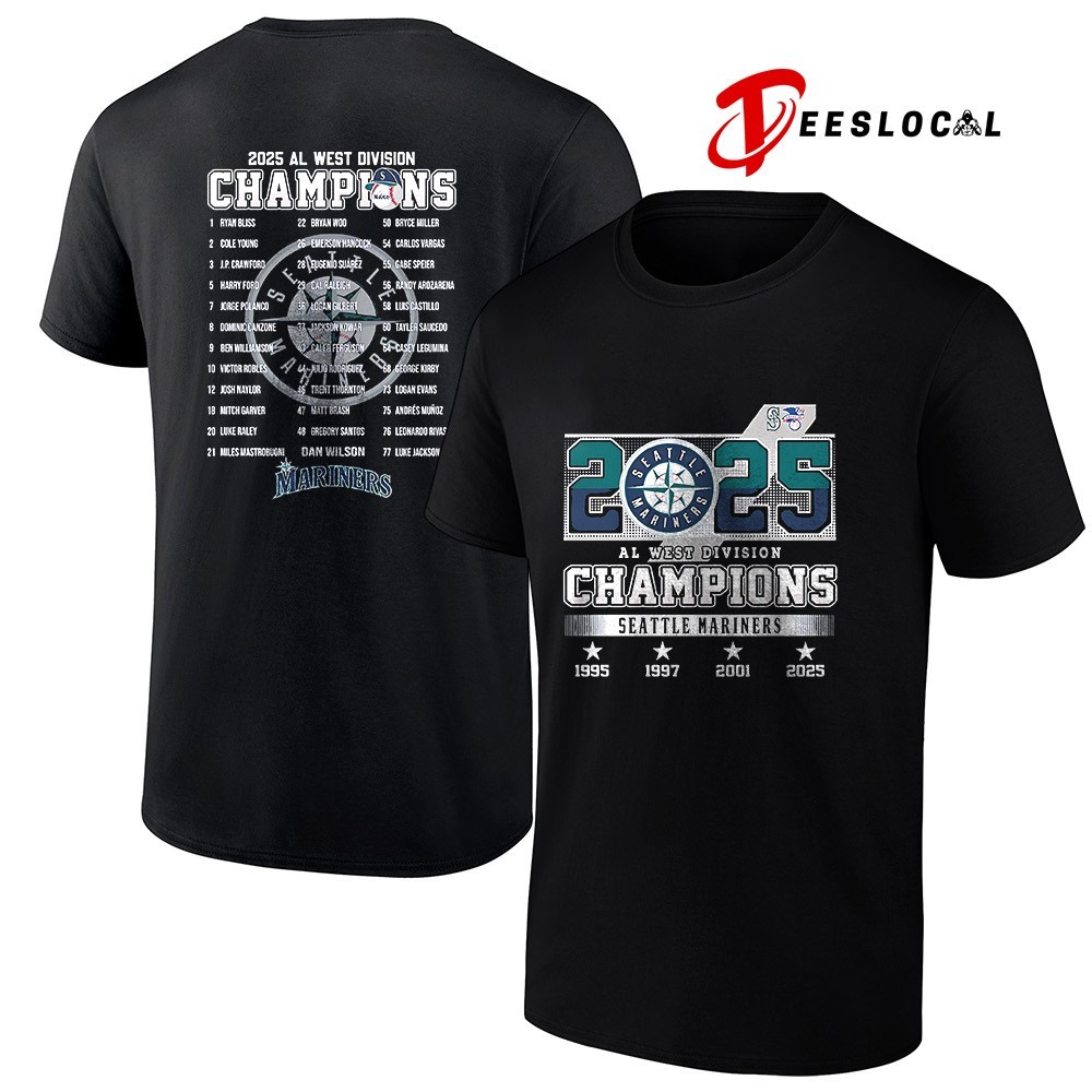 Seattle Mariners 2025 AL West champions name roster shirt, hoodie