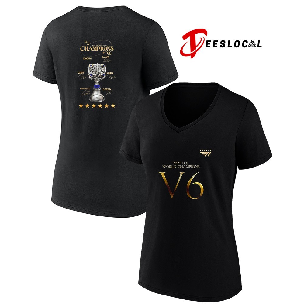 SKT T1 2025 LOL world champions V6 team signature trophy shirt