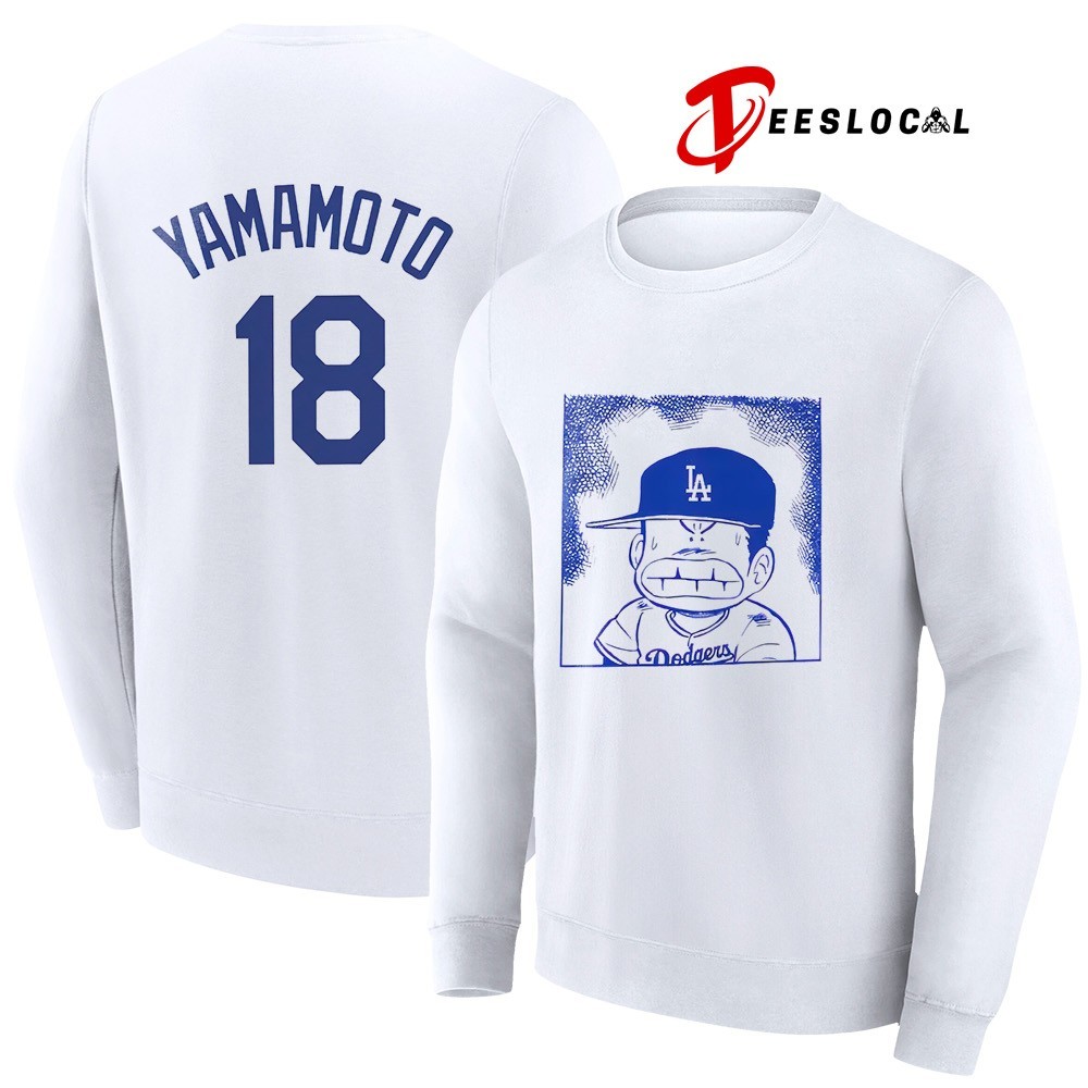 Yoshinobu Yamamoto Los Angeles Dodgers MVP number 18 cartoon 2