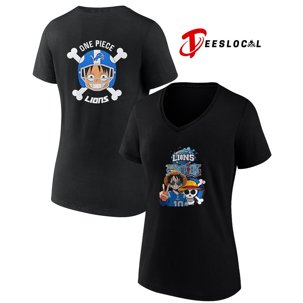 Detroit Lions x One Piece Luffy straw hat logo parody shirt