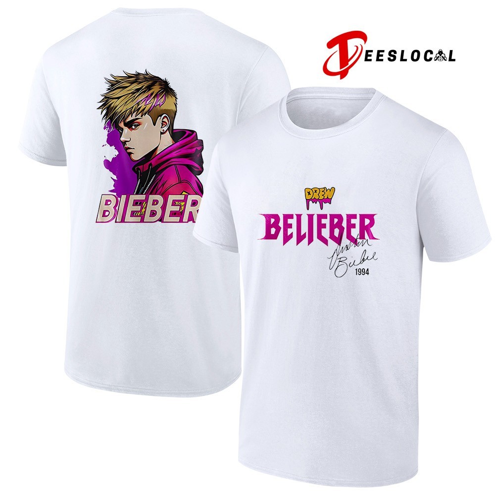 ジャスティスビーバー　drew Tshirt Justin Bieber Justice World Tour Drew portrait art signature shirt