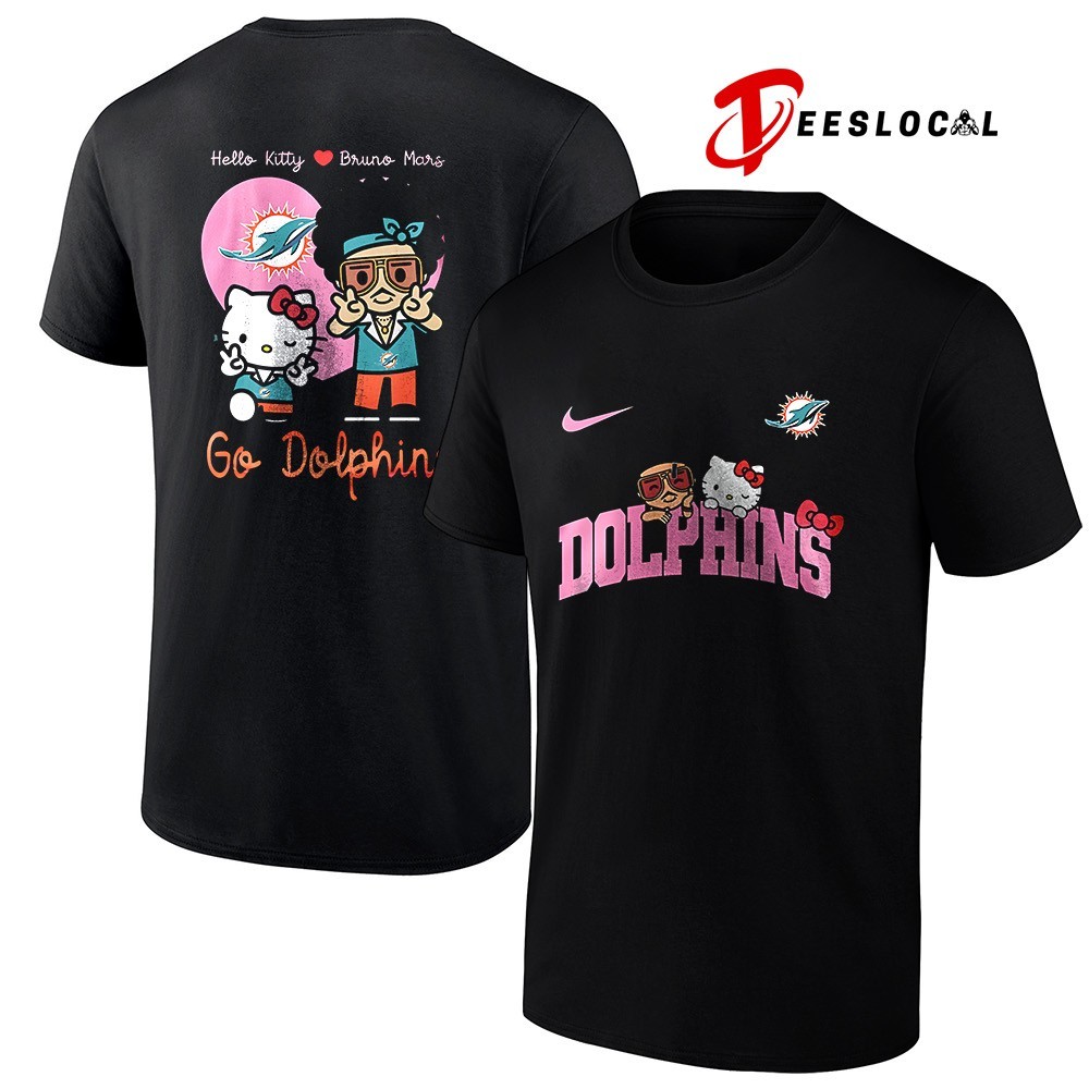 Miami Dolphins Hello Kitty x Bruno Mars chibi art shirt, hoodie
