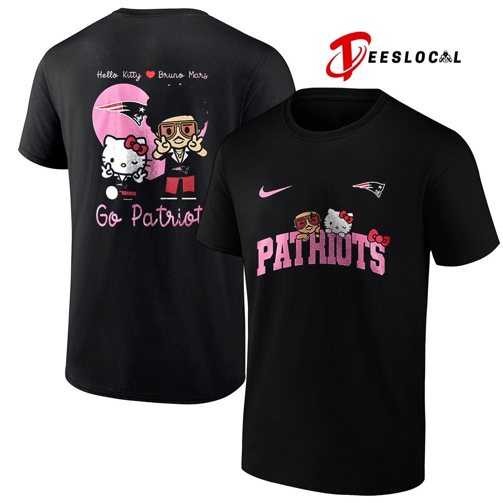 New England Patriots Hello Kitty x Bruno Mars chibi art shirt