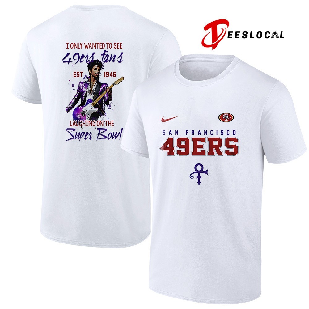 San Francisco 49ers x Prince laughing on the Super Bowl shirt