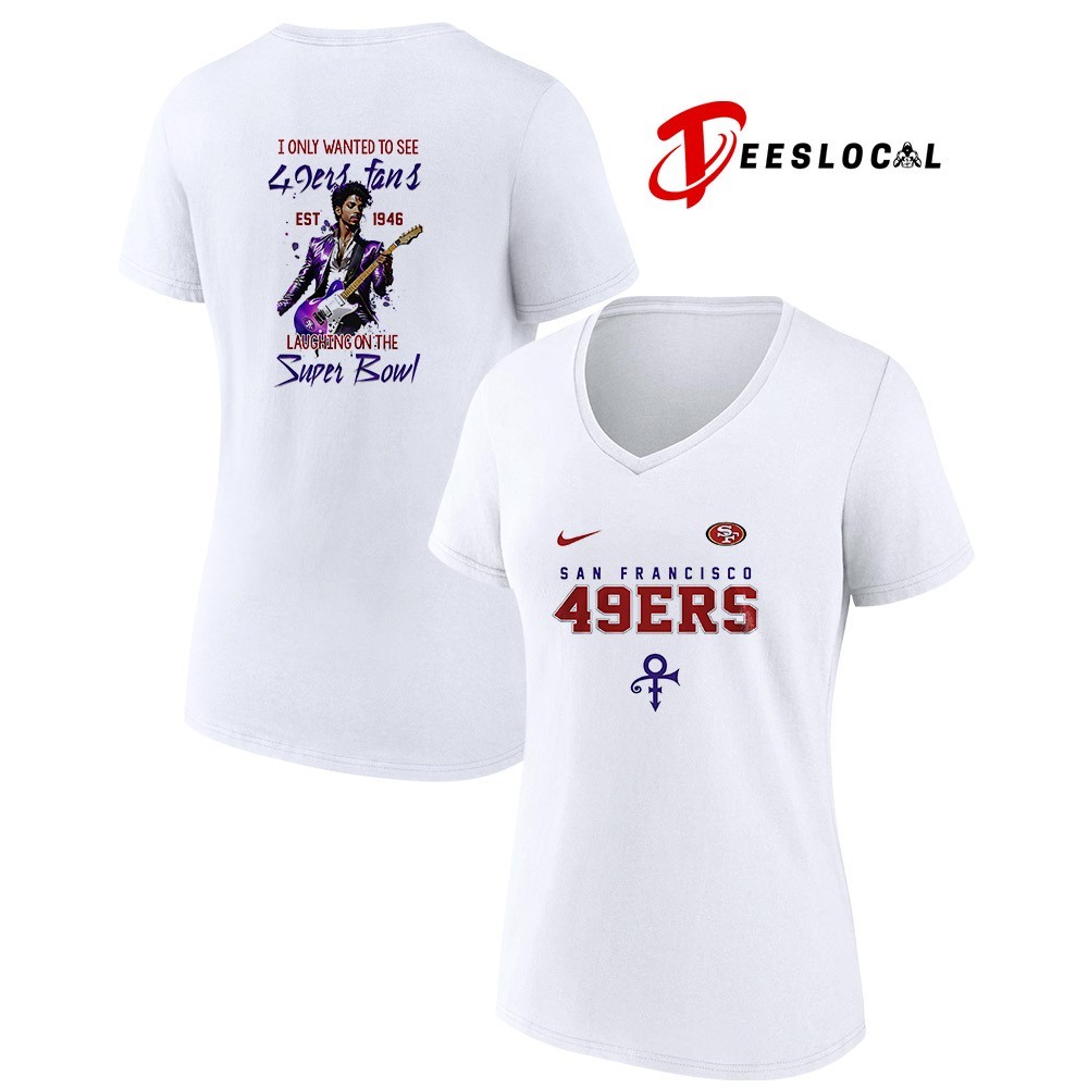 San Francisco 49ers x Prince laughing on the Super Bowl shirt