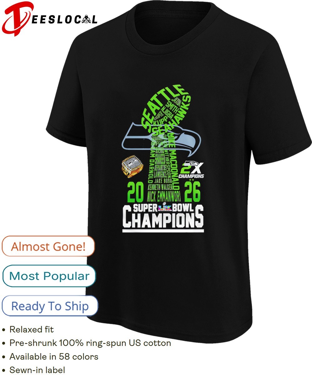Trophy Seattle Seahawks 2x super bowl Champions 2026 shirt, hoodie