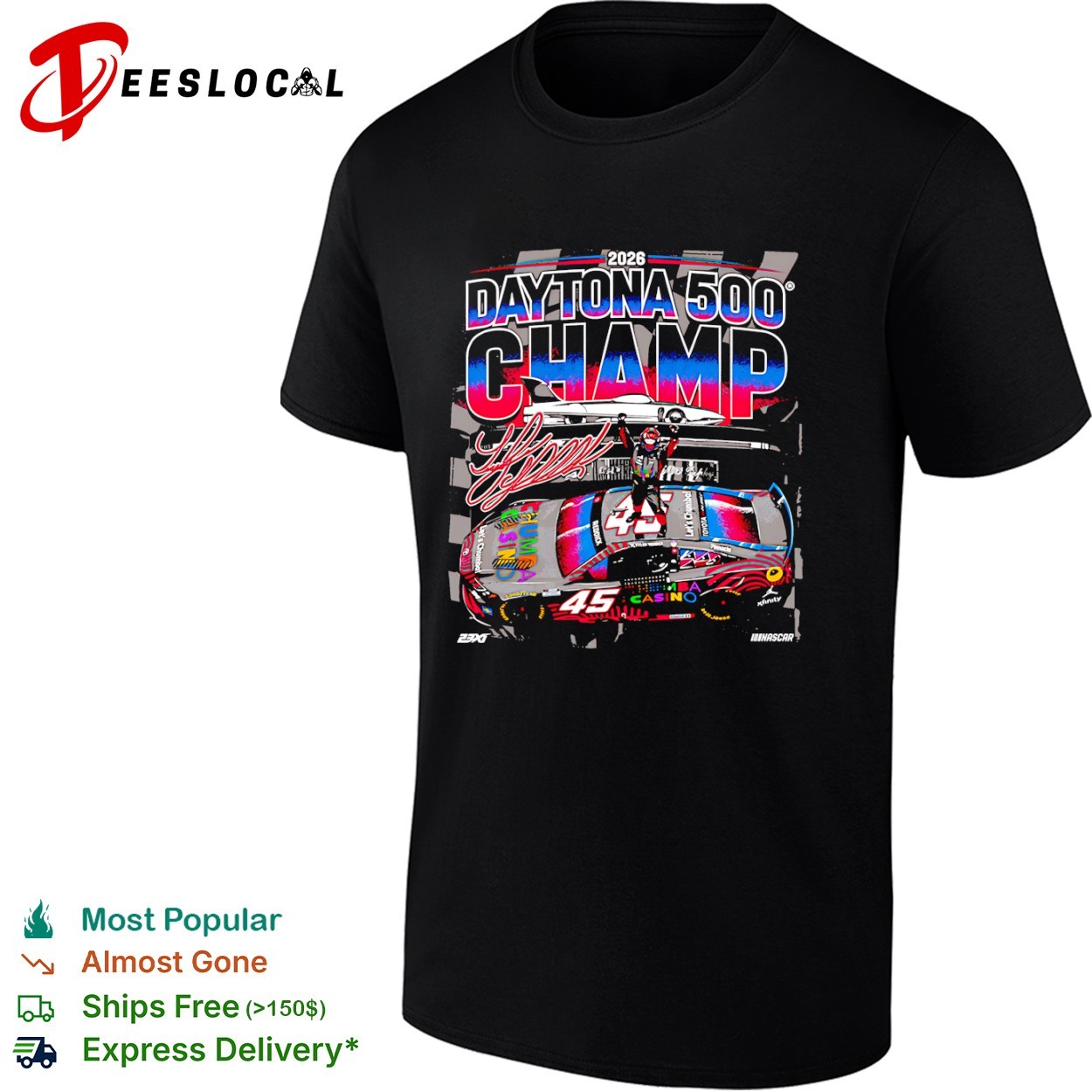 Tyler Reddick 23XI Racing Black 2026 Daytona 500 Champion shirt